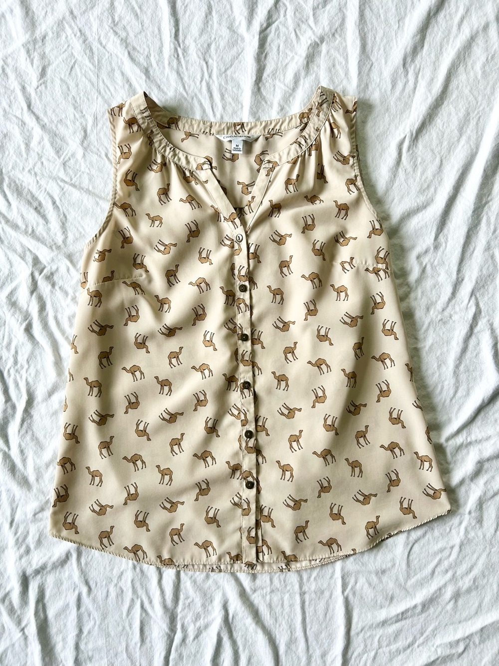 Croft & Barrow Camel Print Sleeveless Button Down Blouse